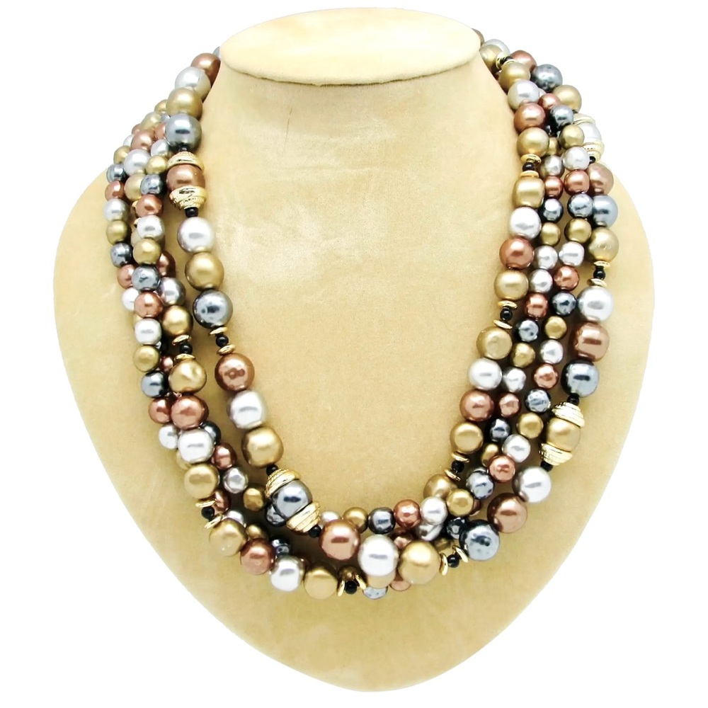 Four Strand Metallic Colored Bead Necklace